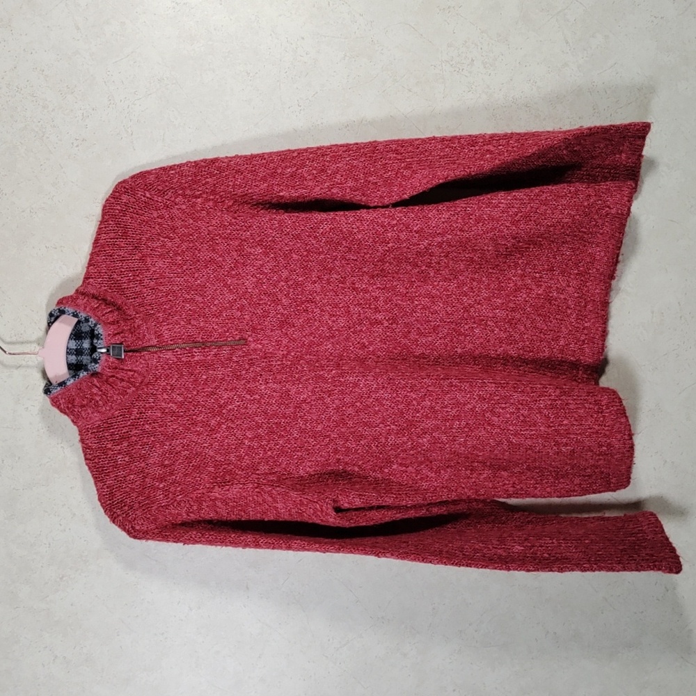 7076 Woolrich red marbled long sleeve lambswool trim sweater L